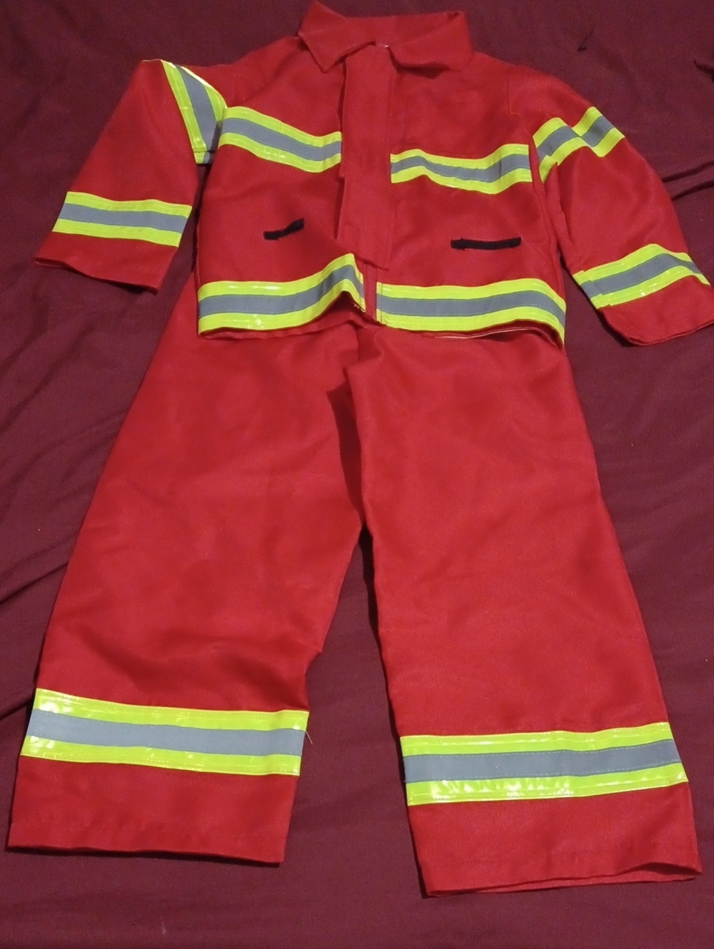Kids Firefighter Costume - Red with Reflective Stripes Size Small 5/6